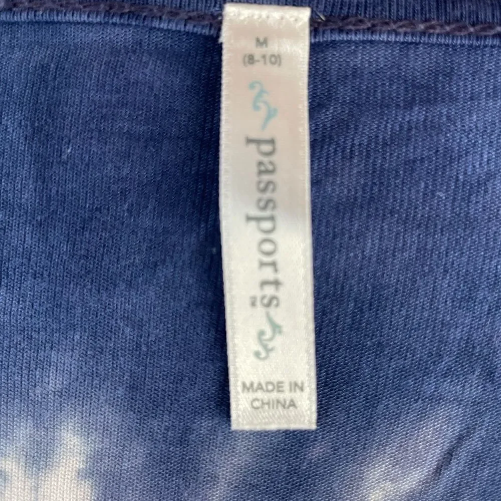 NWT Passports Blue & White Tie Dye Style Top